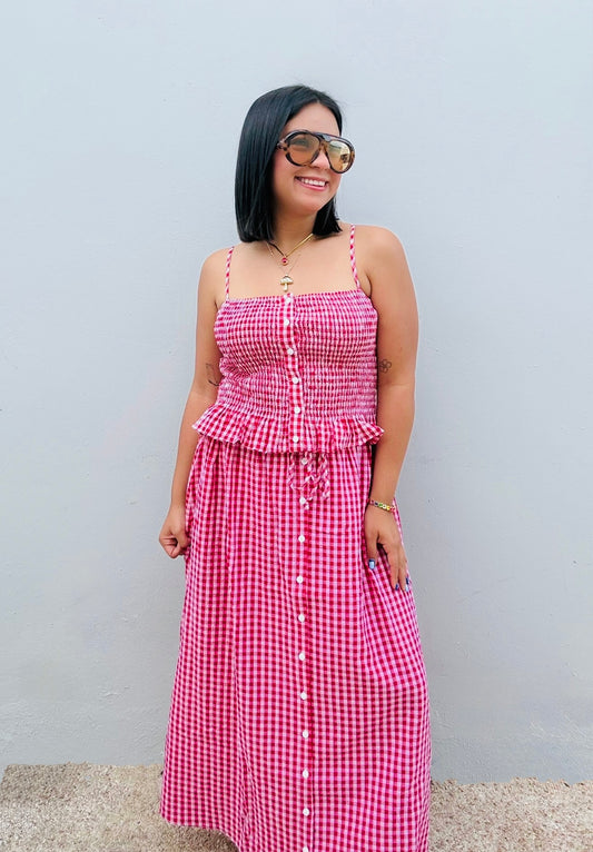 Gingham Long Skirt Set