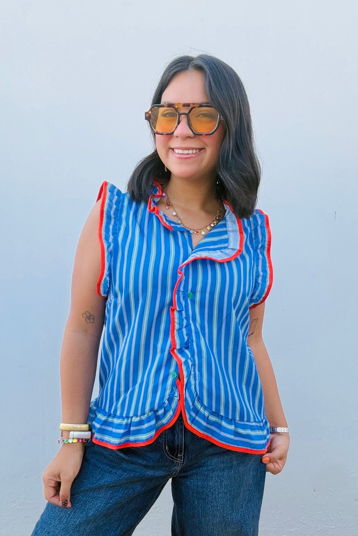 Striped Ruffle Tank