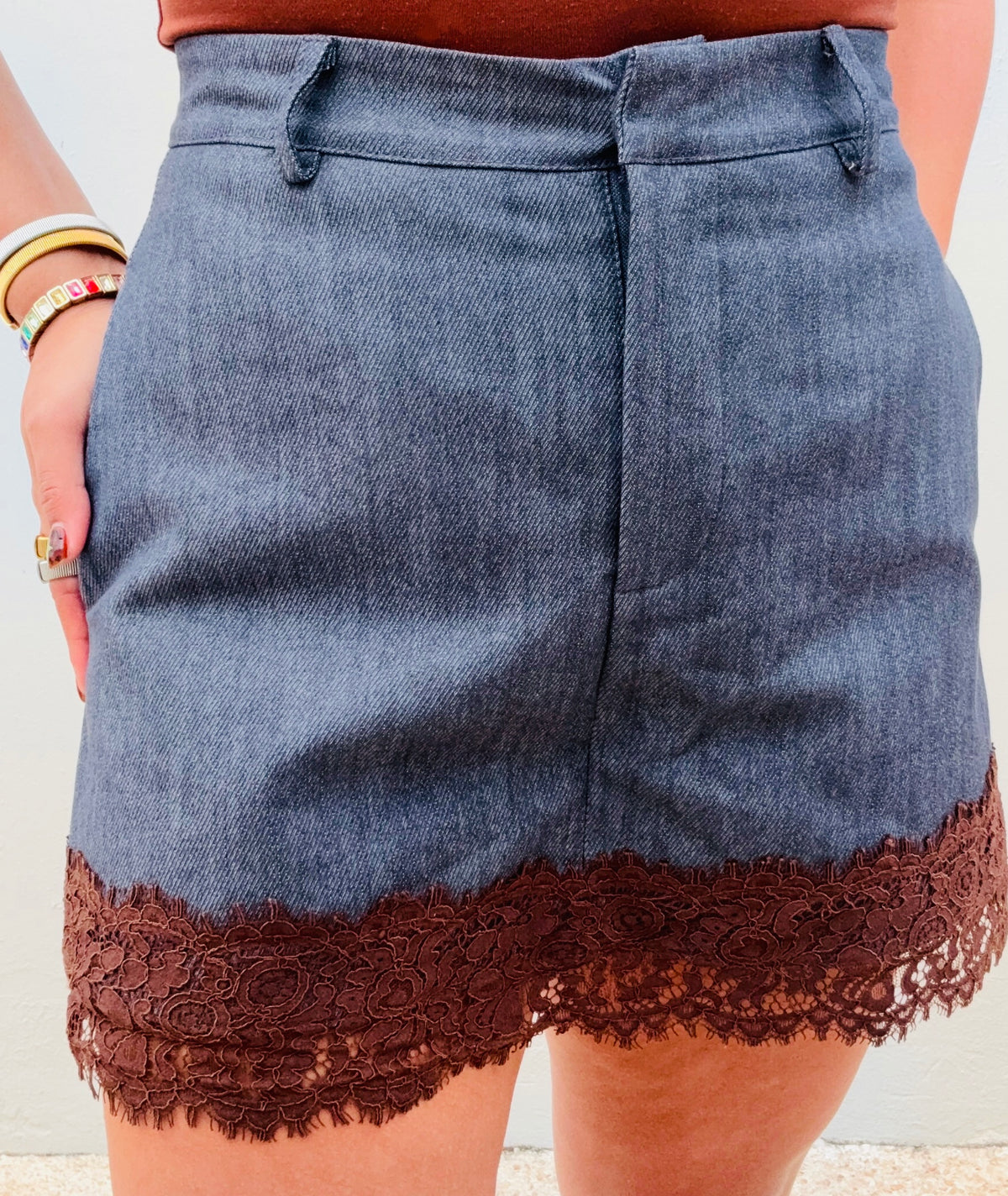 Lace Denim Skort