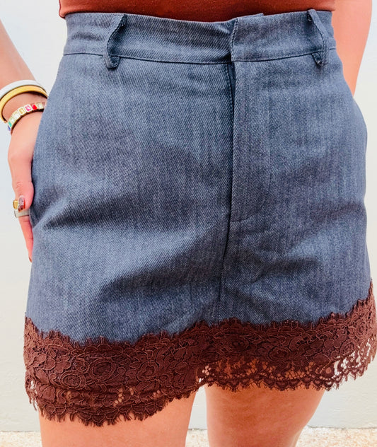 Lace Denim Skort