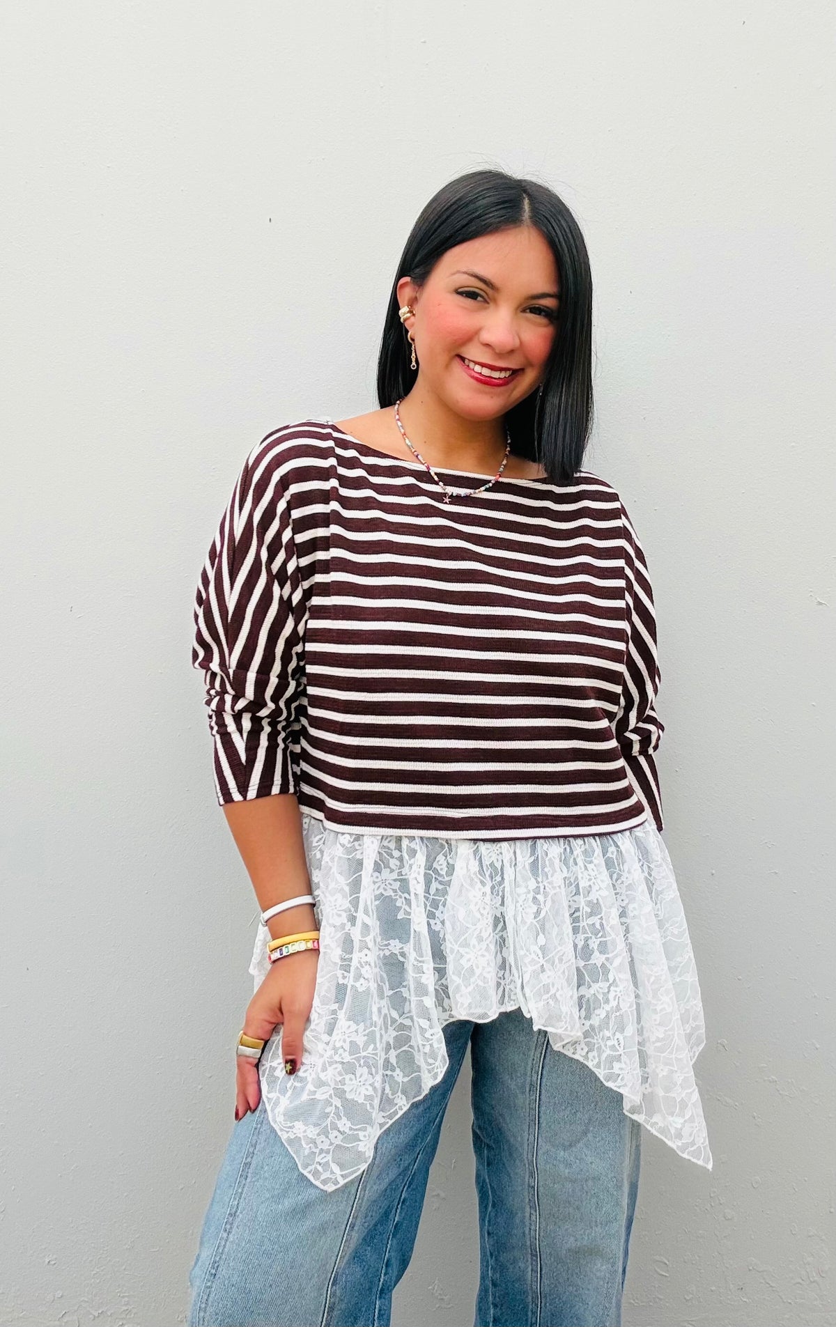 Stripe Top With Lace