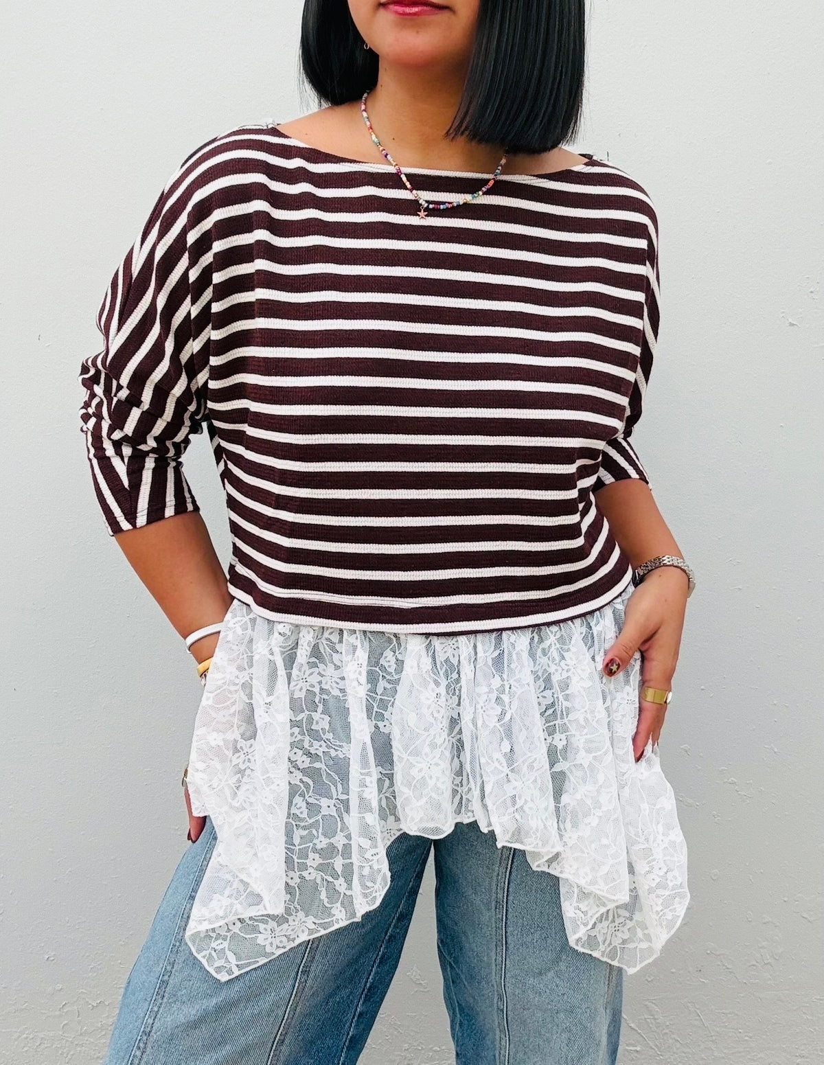 Stripe Top With Lace