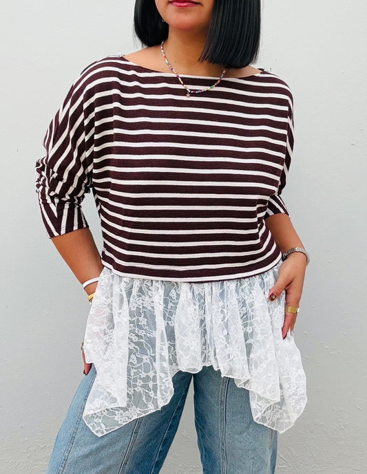 Stripe Top With Lace