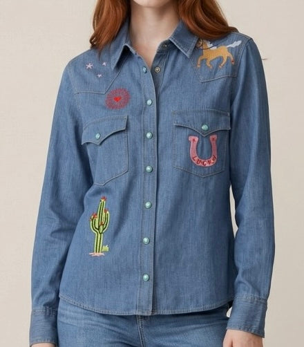 Embroidered Denim Top