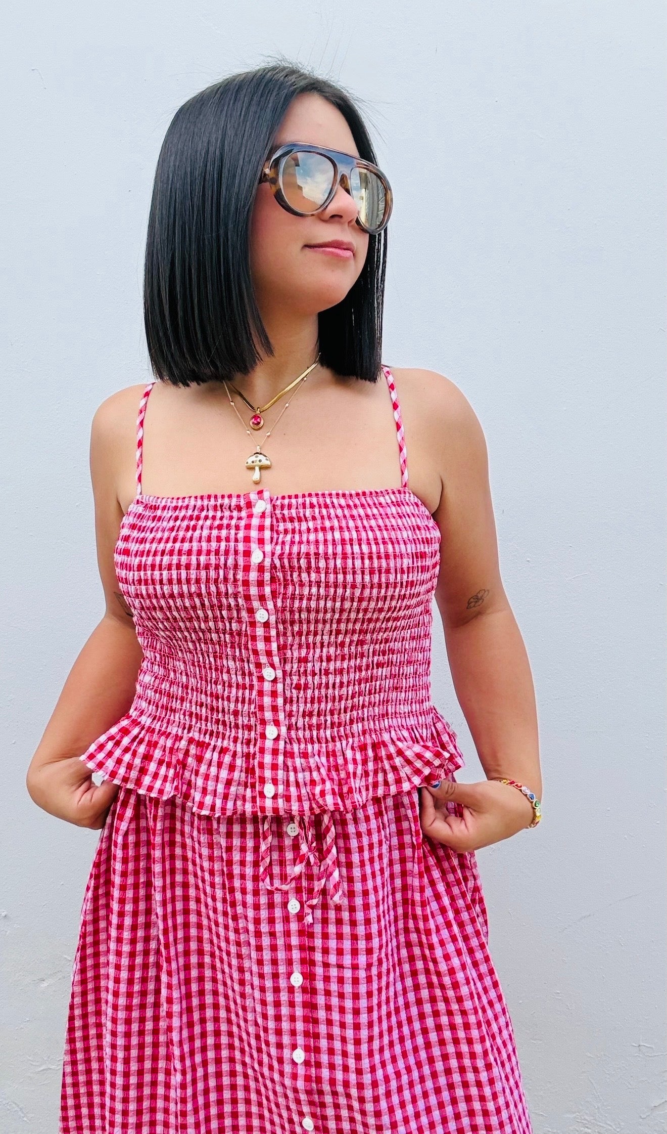 Gingham Long Skirt Set