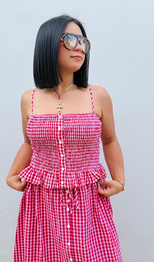 Gingham Long Skirt Set