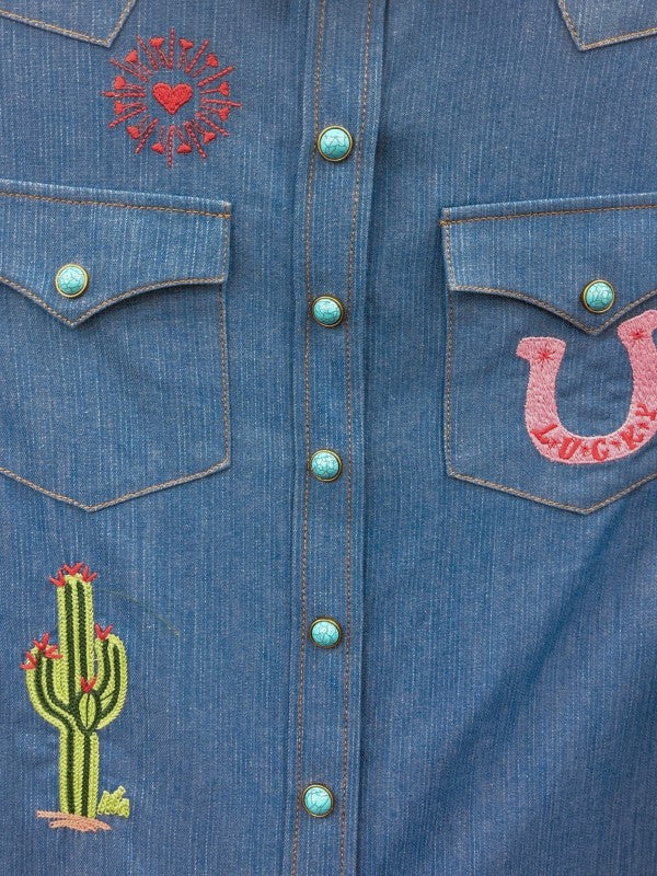 Embroidered Denim Top